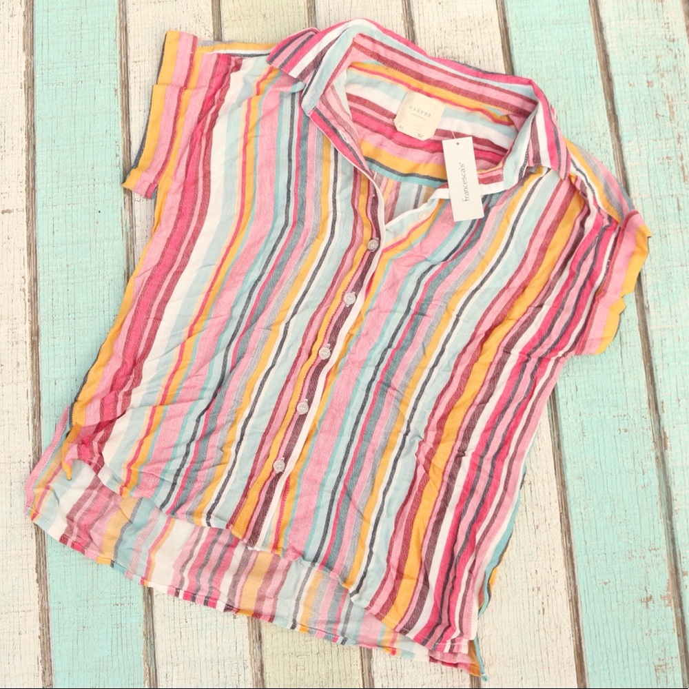 Francesca’s Rainbow Stripe Button Up Top 🌈